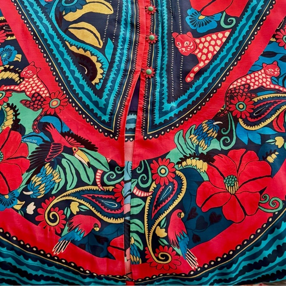 FARM Rio Blue Vintage Forest Midi Dress, Navy Blue Silky Viscose, Large - Picture 9 of 14